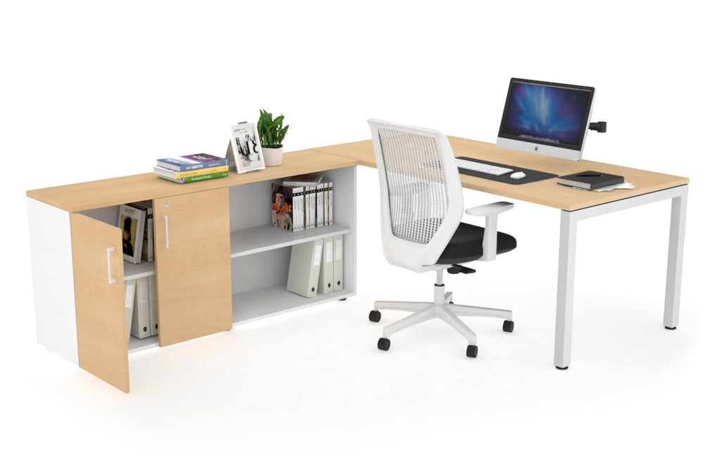 Quadro Square Executive Setting - White Frame [1600L x 700W]-maple none 2 door open storage cabinet