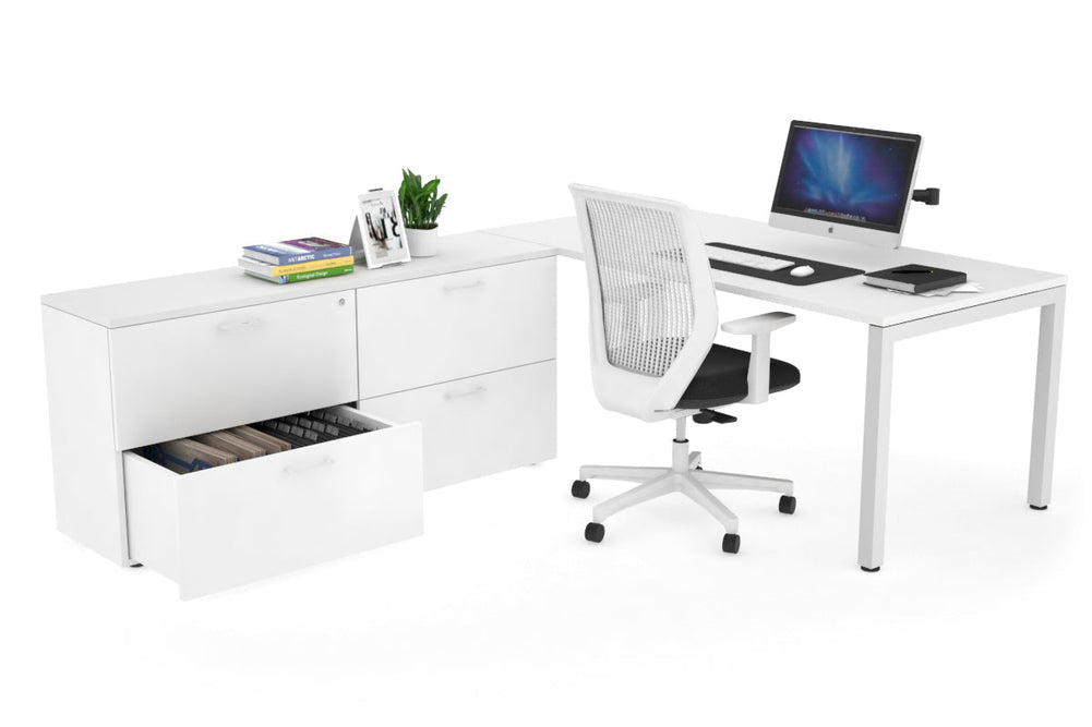 Quadro Square Executive Setting - White Frame [1600L x 700W]-white none 4 drawer lateral filing cabinet