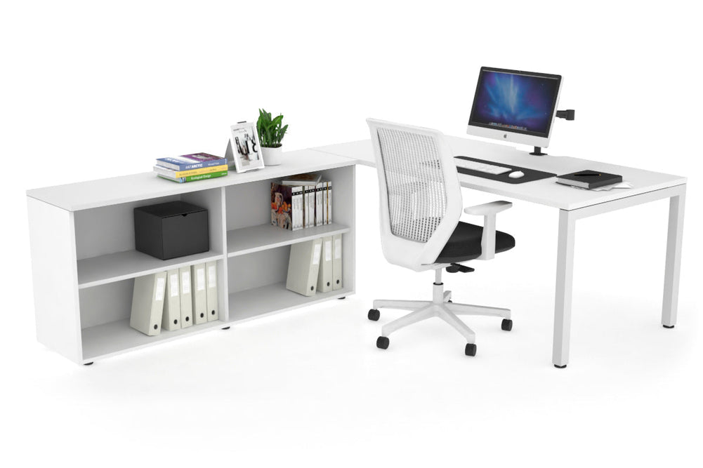 Quadro Square Executive Setting - White Frame [1600L x 800W with Cable Scallop]-white none open bookcase