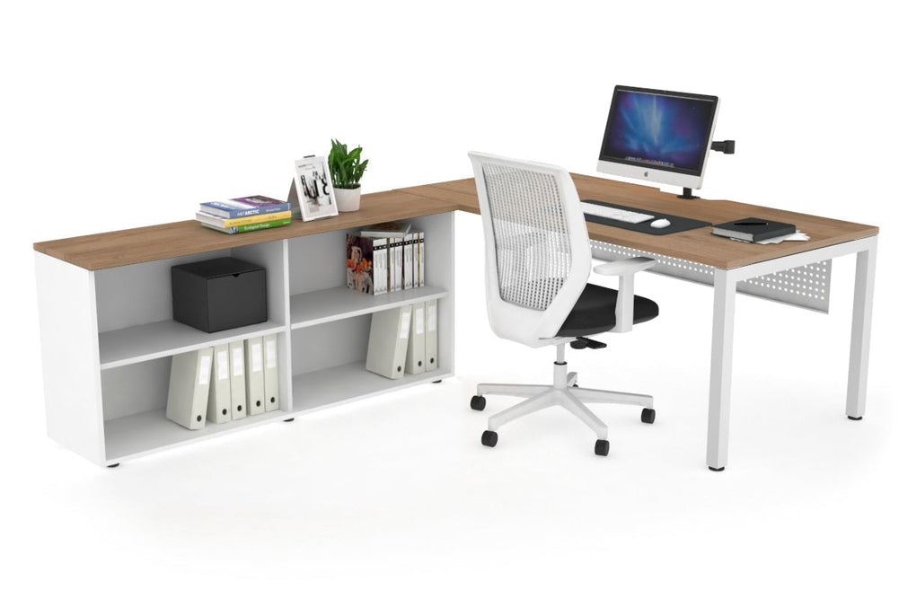 Quadro Square Executive Setting - White Frame [1600L x 800W with Cable Scallop]-salvage oak white modesty open bookcase