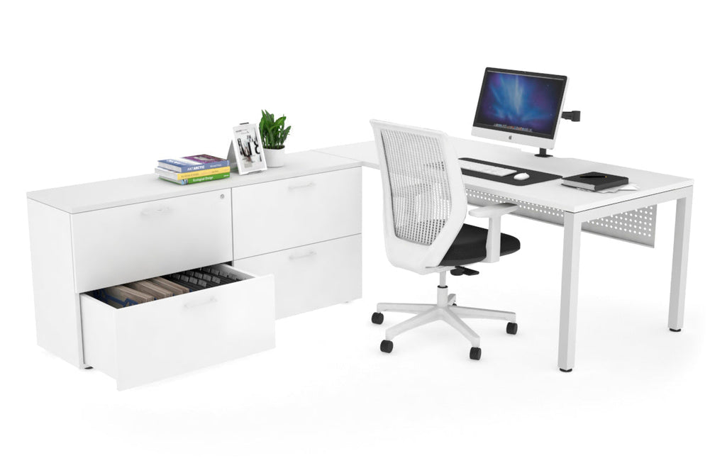 Quadro Square Executive Setting - White Frame [1600L x 800W with Cable Scallop]-white white modesty 4 drawer lateral filing cabinet