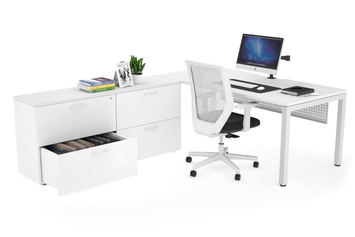 Quadro Square Executive Setting - White Frame [1600L x 800W with Cable Scallop] Jasonl white white modesty 4 drawer lateral filing cabinet