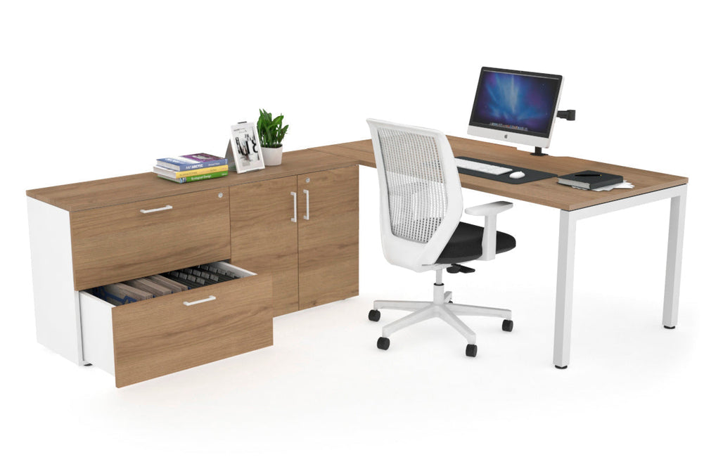 Quadro Square Executive Setting - White Frame [1600L x 800W with Cable Scallop]-salvage oak none 2 drawer 2 door filing cabinet