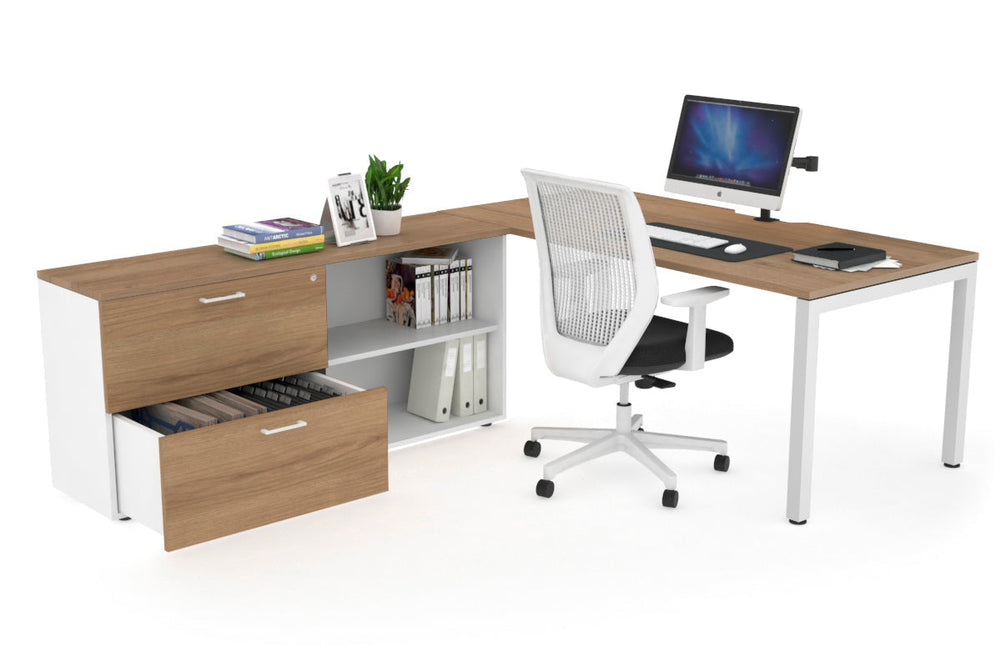 Quadro Square Executive Setting - White Frame [1600L x 800W with Cable Scallop]-salvage oak none 2 drawer open filing cabinet