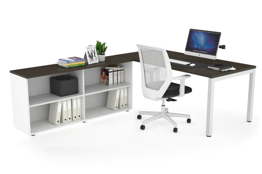 Quadro Square Executive Setting - White Frame [1800L x 700W]-dark oak none open bookcase