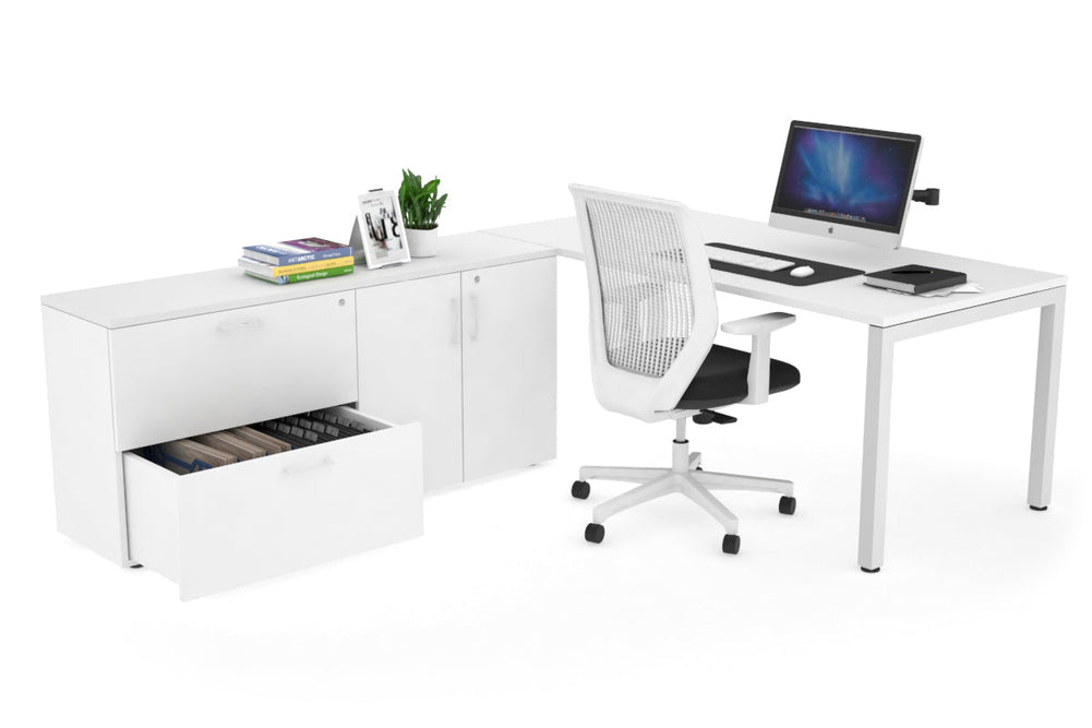 Quadro Square Executive Setting - White Frame [1800L x 700W]-white none 2 drawer 2 door filing cabinet
