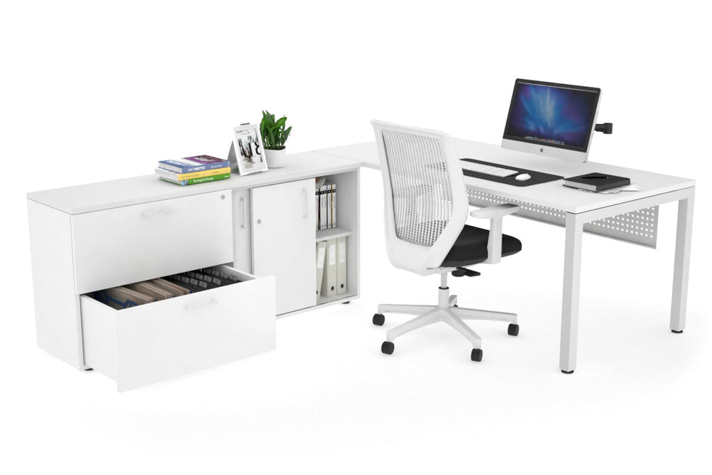 Quadro Square Executive Setting - White Frame [1800L x 700W]-white white modesty 2 drawer lateral sliding door credenza