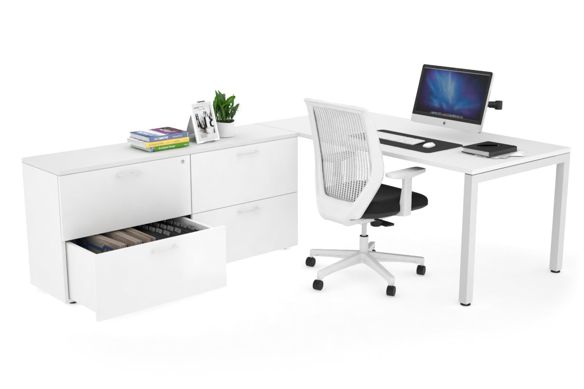 Quadro Square Executive Setting - White Frame [1800L x 700W] Jasonl white none 4 drawer lateral filing cabinet