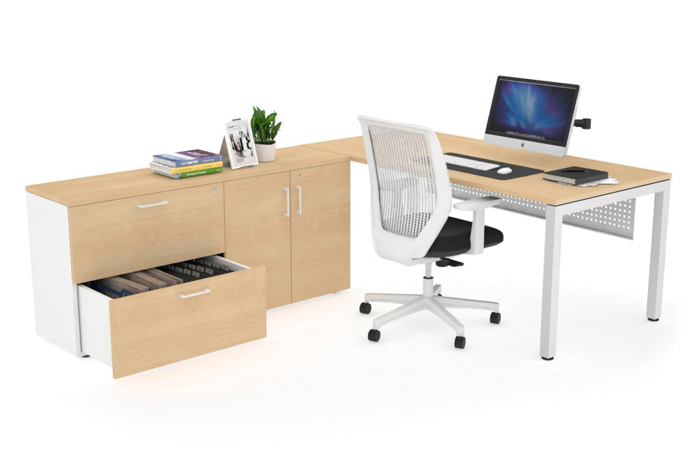 Quadro Square Executive Setting - White Frame [1800L x 700W]-maple white modesty 2 drawer 2 door filing cabinet