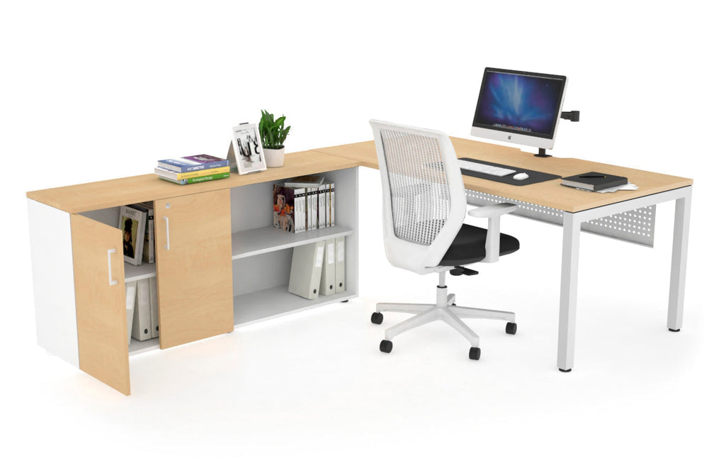 Quadro Square Executive Setting - White Frame [1800L x 800W with Cable Scallop]-maple white modesty 2 door open storage cabinet