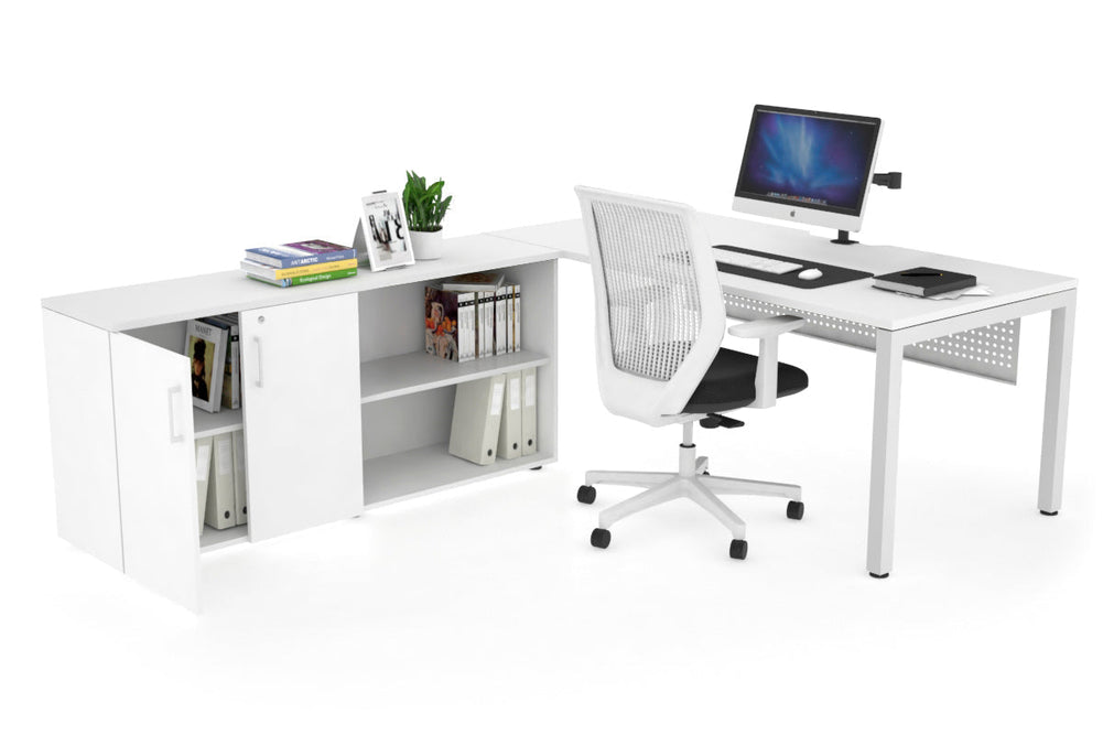 Quadro Square Executive Setting - White Frame [1800L x 800W with Cable Scallop]-white white modesty 2 door open storage cabinet