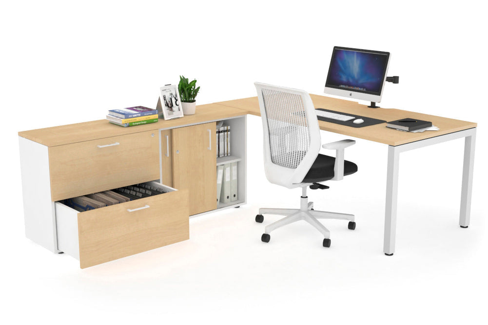 Quadro Square Executive Setting - White Frame [1800L x 800W with Cable Scallop]-maple none 2 drawer lateral sliding door credenza