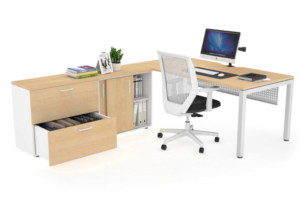 Quadro Square Executive Setting - White Frame [1800L x 800W with Cable Scallop]-maple white modesty 2 drawer lateral sliding door credenza