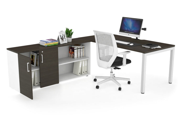 Quadro Square Executive Setting - White Frame [1800L x 800W with Cable Scallop] Jasonl dark oak none 2 door open storage cabinet