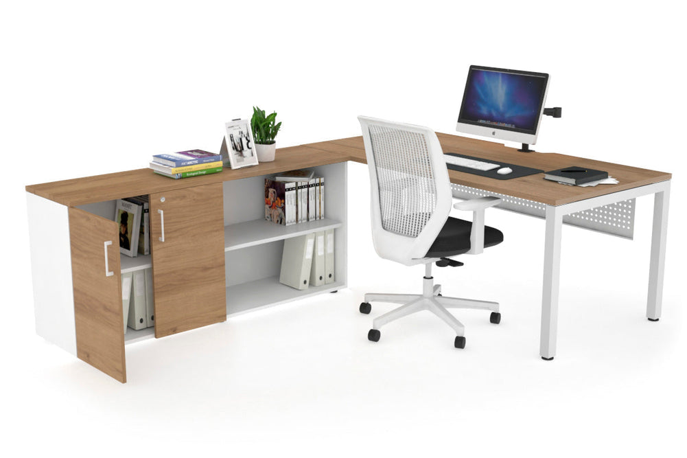 Quadro Square Executive Setting - White Frame [1800L x 800W with Cable Scallop]-salvage oak white modesty 2 door open storage cabinet