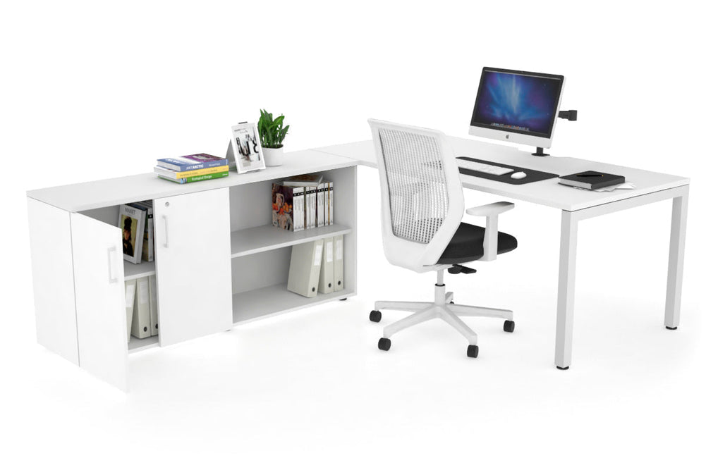 Quadro Square Executive Setting - White Frame [1800L x 800W with Cable Scallop]-white none 2 door open storage cabinet