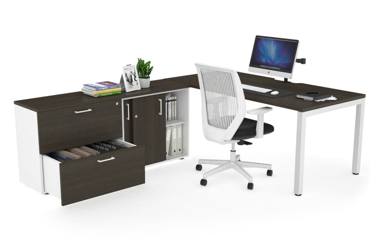 Quadro Square Executive Setting - White Frame [1800L x 800W with Cable Scallop] Jasonl dark oak none 2 drawer lateral sliding door credenza