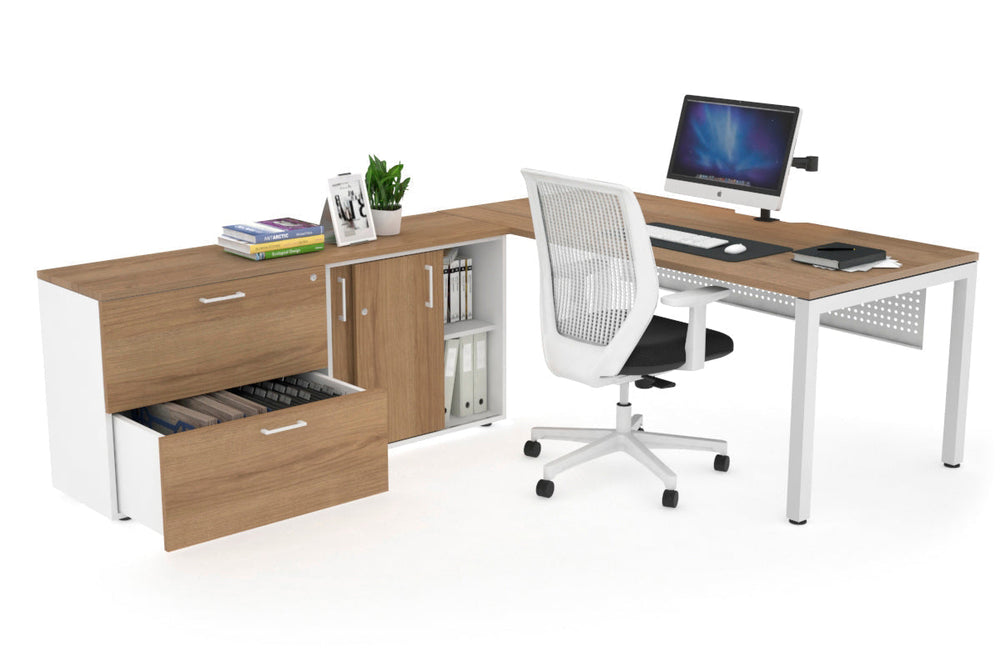 Quadro Square Executive Setting - White Frame [1800L x 800W with Cable Scallop]-salvage oak white modesty 2 drawer lateral sliding door credenza