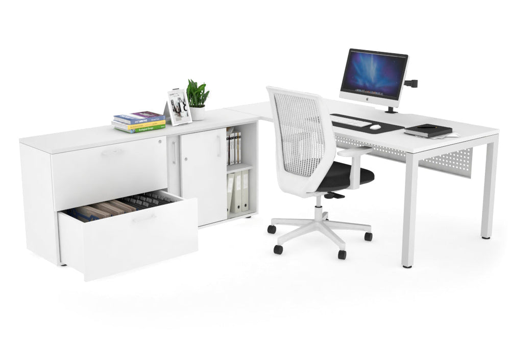 Quadro Square Executive Setting - White Frame [1800L x 800W with Cable Scallop]-white white modesty 2 drawer lateral sliding door credenza