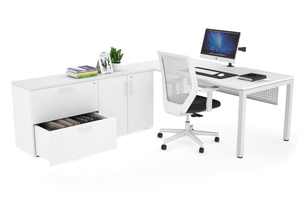 Quadro Square Executive Setting - White Frame [1800L x 800W with Cable Scallop]-white white modesty 2 drawer 2 door filing cabinet