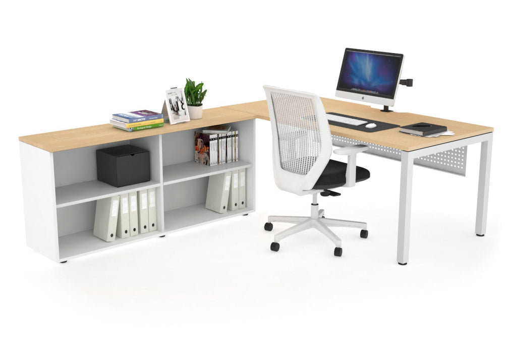 Quadro Square Executive Setting - White Frame [1800L x 800W with Cable Scallop]-maple white modesty open bookcase