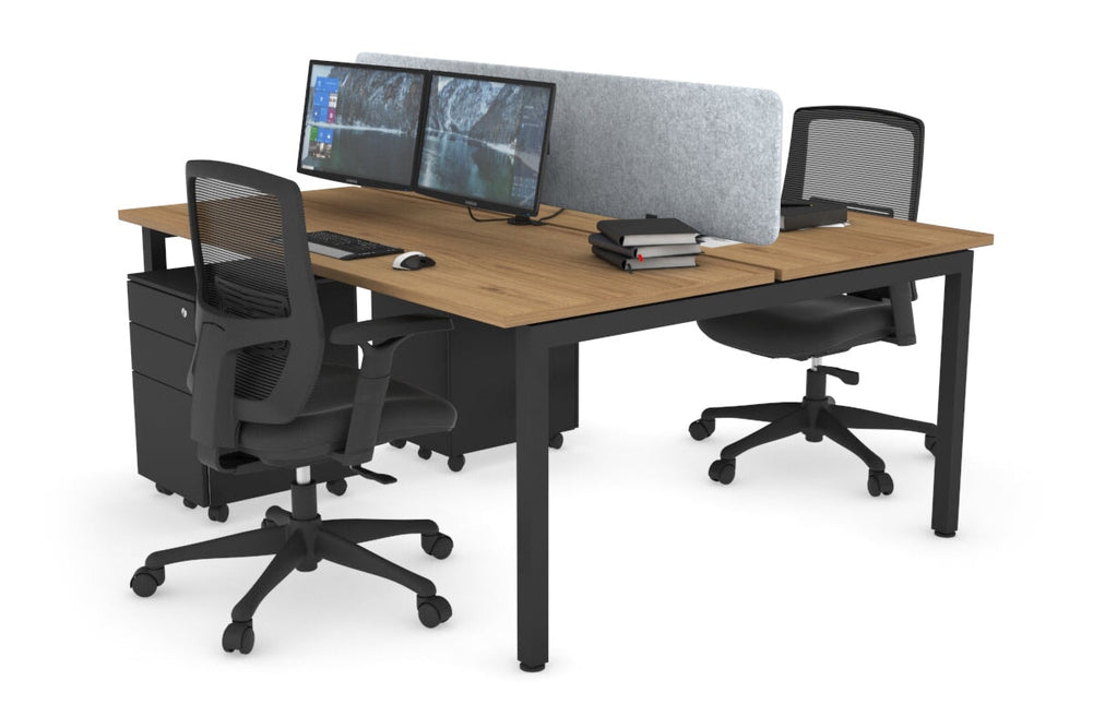 Quadro Square Legs 2 Person Office Workstation [1200L x 700W]-black leg salvage oak light grey acoustic panel (400H x 1200W)