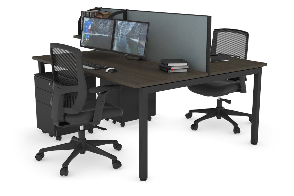 Quadro Square Leg 2 Person Office Workstations [1200L x 700W] Jasonl black leg dark oak cool grey (500H x 1200W)