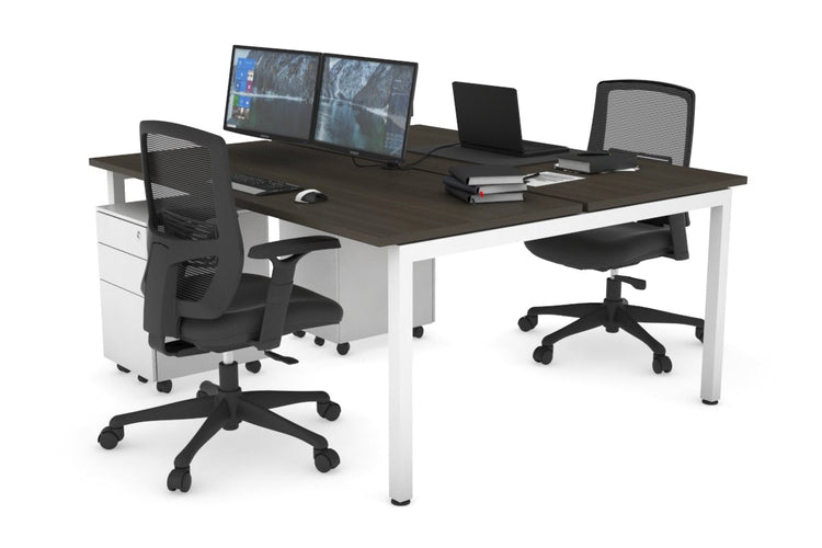 Quadro Square Leg 2 Person Office Workstations [1200L x 700W] Jasonl white leg dark oak none