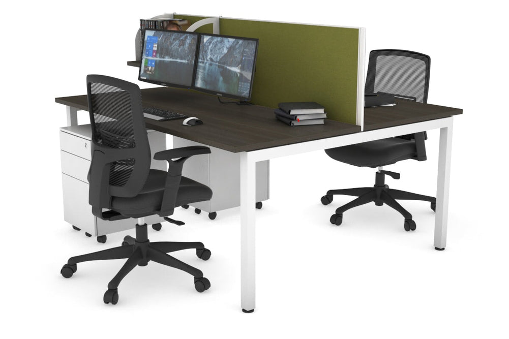 Quadro Square Legs 2 Person Office Workstation [1200L x 700W]-white leg dark oak green moss (500H x 1200W)