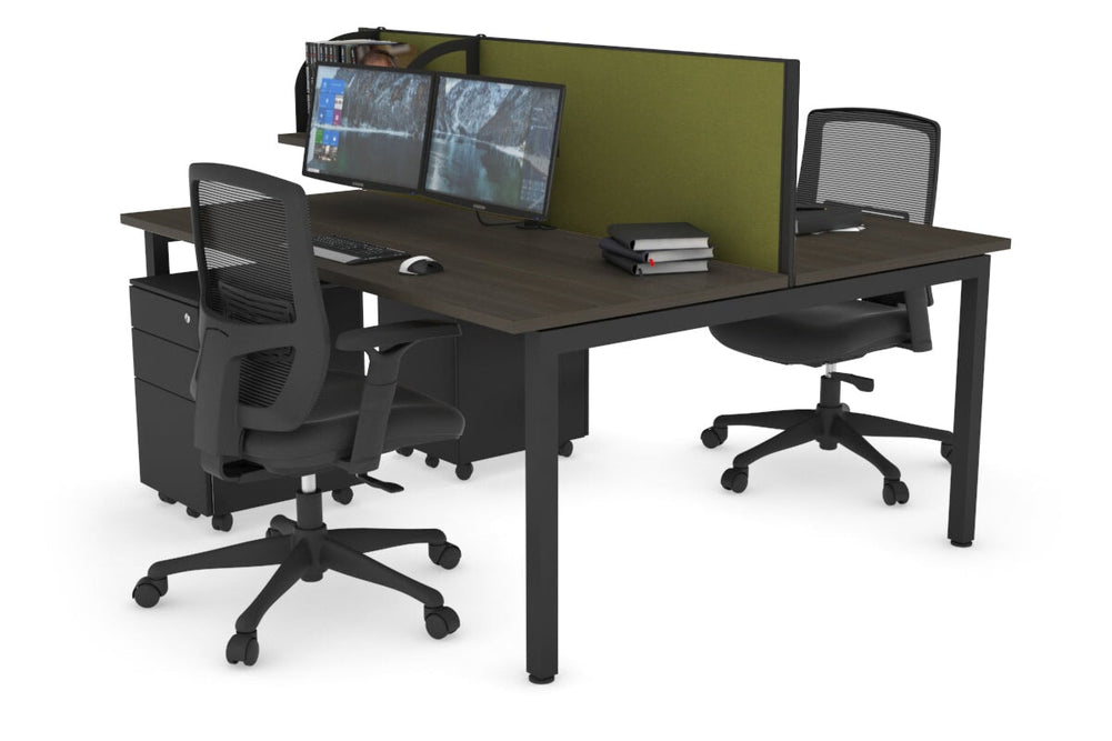 Quadro Square Legs 2 Person Office Workstation [1200L x 700W]-black leg dark oak green moss (500H x 1200W)