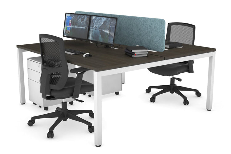 Quadro Square Leg 2 Person Office Workstations [1200L x 800W with Cable Scallop] Jasonl white leg dark oak blue echo panel (400H x 1200W)