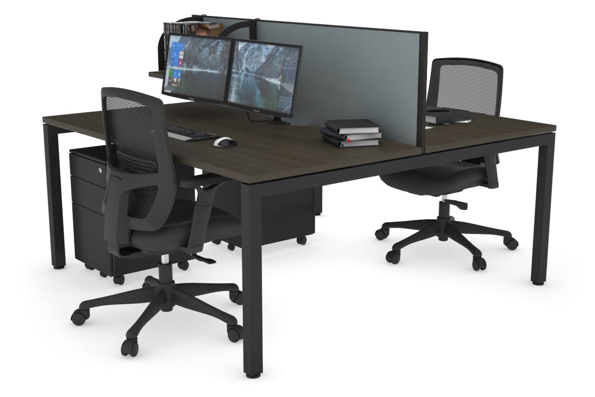 Quadro Square Leg 2 Person Office Workstations [1200L x 800W with Cable Scallop] Jasonl black leg dark oak cool grey (500H x 1200W)