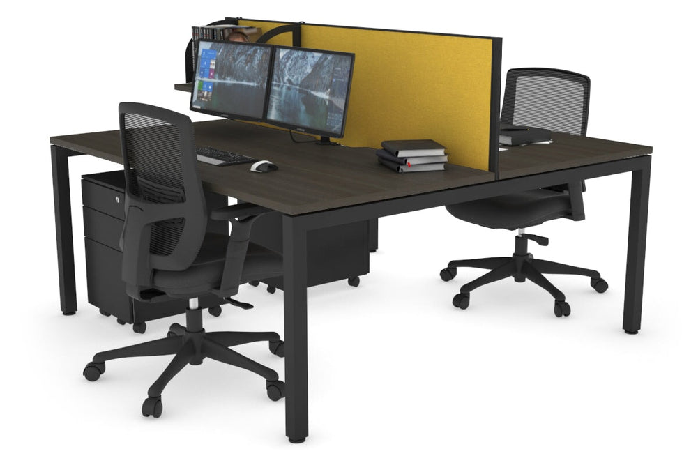 Quadro Square Legs 2 Person Office Workstation [1200L x 800W with Cable Scallop]-black leg dark oak mustard yellow (500H x 1200W)