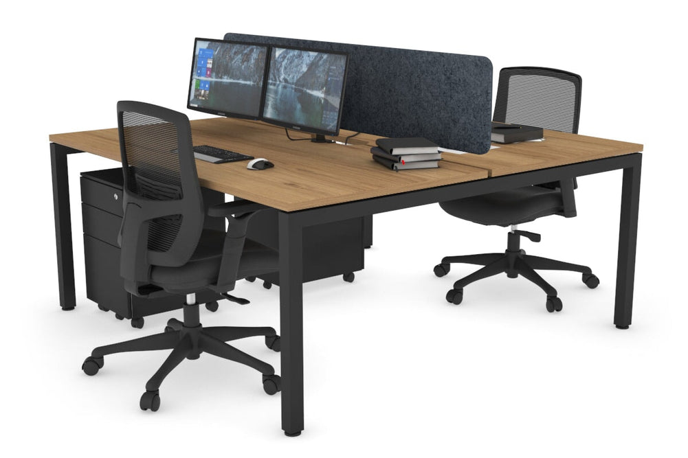 Quadro Square Legs 2 Person Office Workstation [1200L x 800W with Cable Scallop]-black leg salvage oak dark grey acoustic panel (400H x 1200W)
