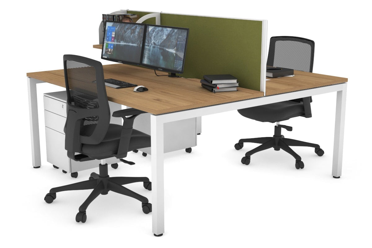 Quadro Square Leg 2 Person Office Workstations [1200L x 800W with Cable Scallop] Jasonl white leg salvage oak green moss (500H x 1200W)