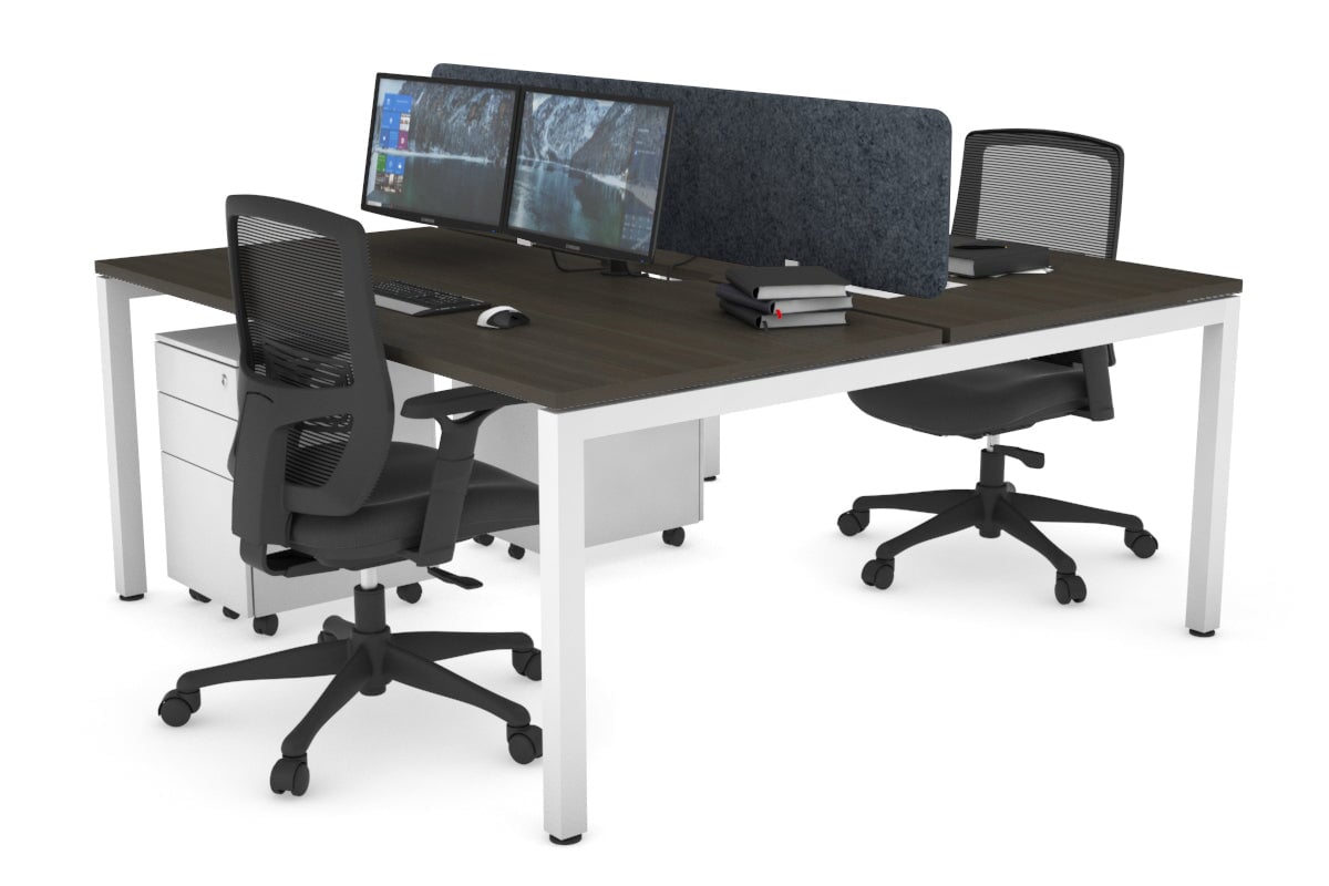 Quadro Square Leg 2 Person Office Workstations [1200L x 800W with Cable Scallop] Jasonl white leg dark oak dark grey echo panel (400H x 1200W)