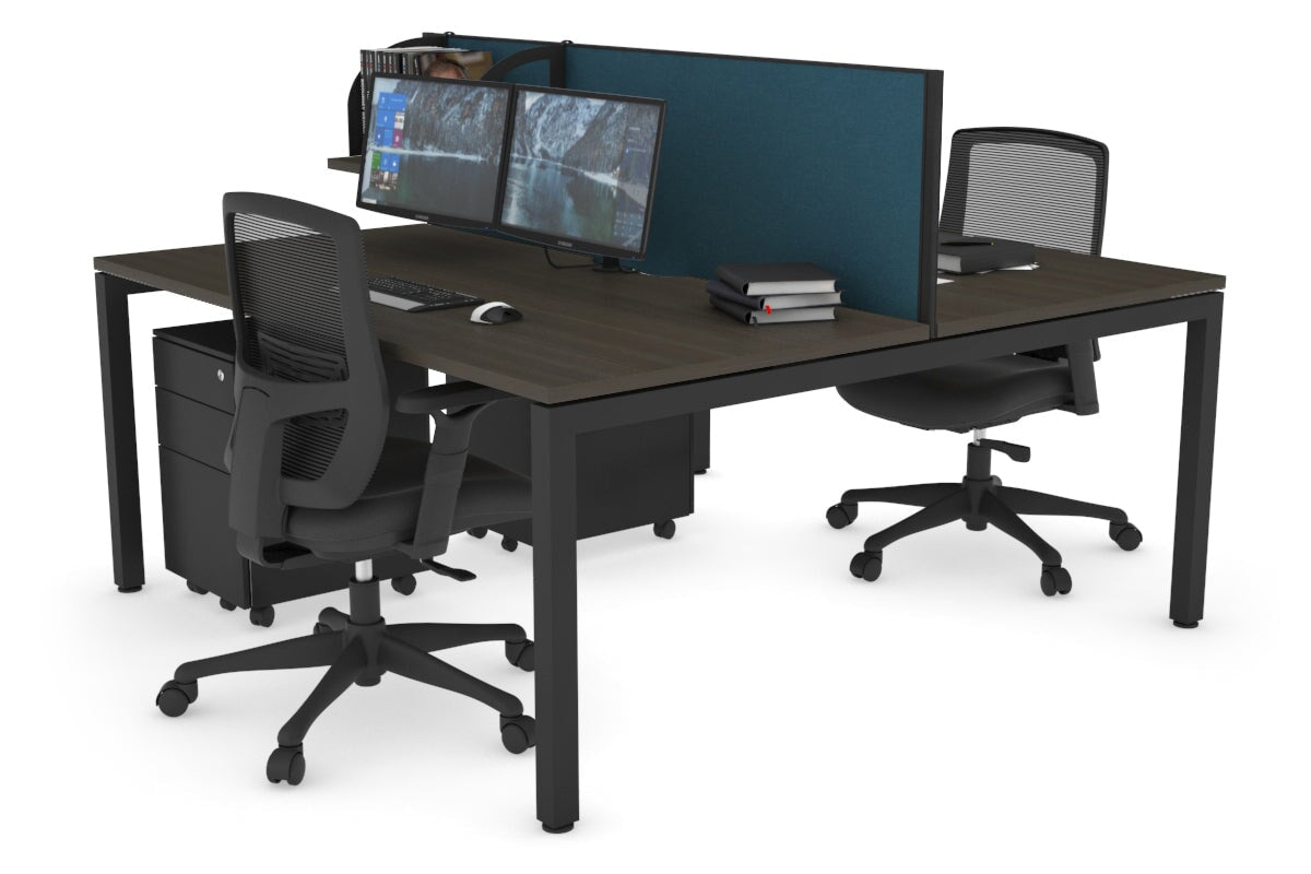 Quadro Square Leg 2 Person Office Workstations [1200L x 800W with Cable Scallop] Jasonl black leg dark oak deep blue (500H x 1200W)