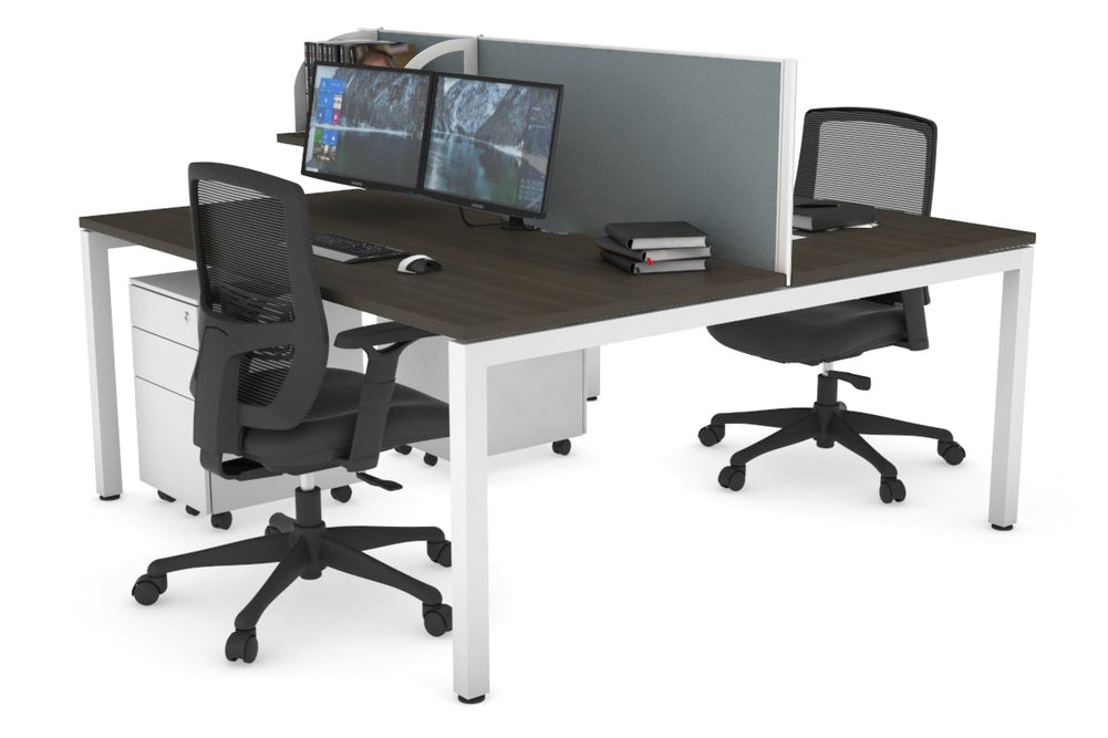 Quadro Square Legs 2 Person Office Workstation [1200L x 800W with Cable Scallop]-white leg dark oak cool grey (500H x 1200W)