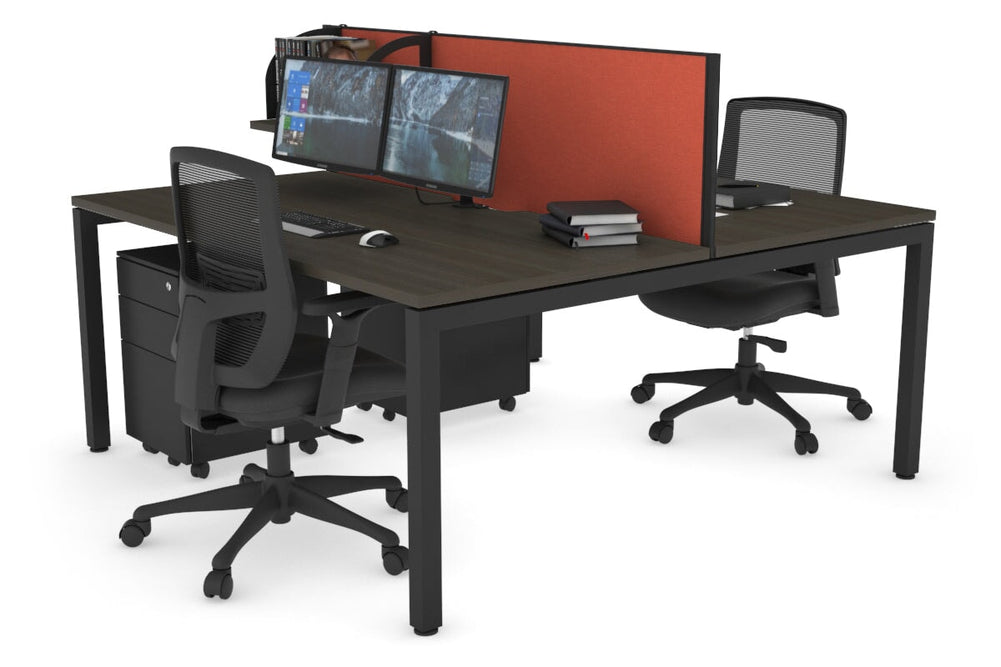 Quadro Square Legs 2 Person Office Workstation [1200L x 800W with Cable Scallop]-black leg dark oak orange squash (500H x 1200W)