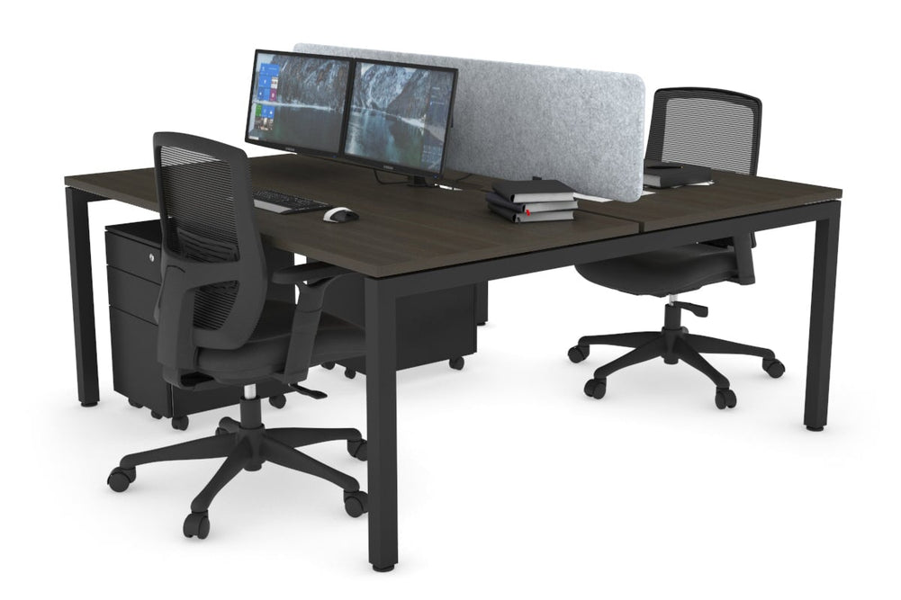 Quadro Square Legs 2 Person Office Workstation [1200L x 800W with Cable Scallop]-black leg dark oak light grey acoustic panel (400H x 1200W)
