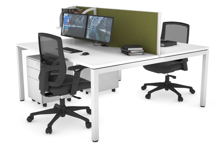 Quadro Square Leg 2 Person Office Workstations [1200L x 800W with Cable Scallop] Jasonl white leg white green moss (500H x 1200W)