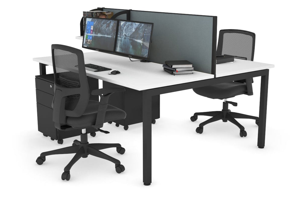 Quadro Square Legs 2 Person Office Workstation [1400L x 700W]-black leg white cool grey (500H x 1400W)