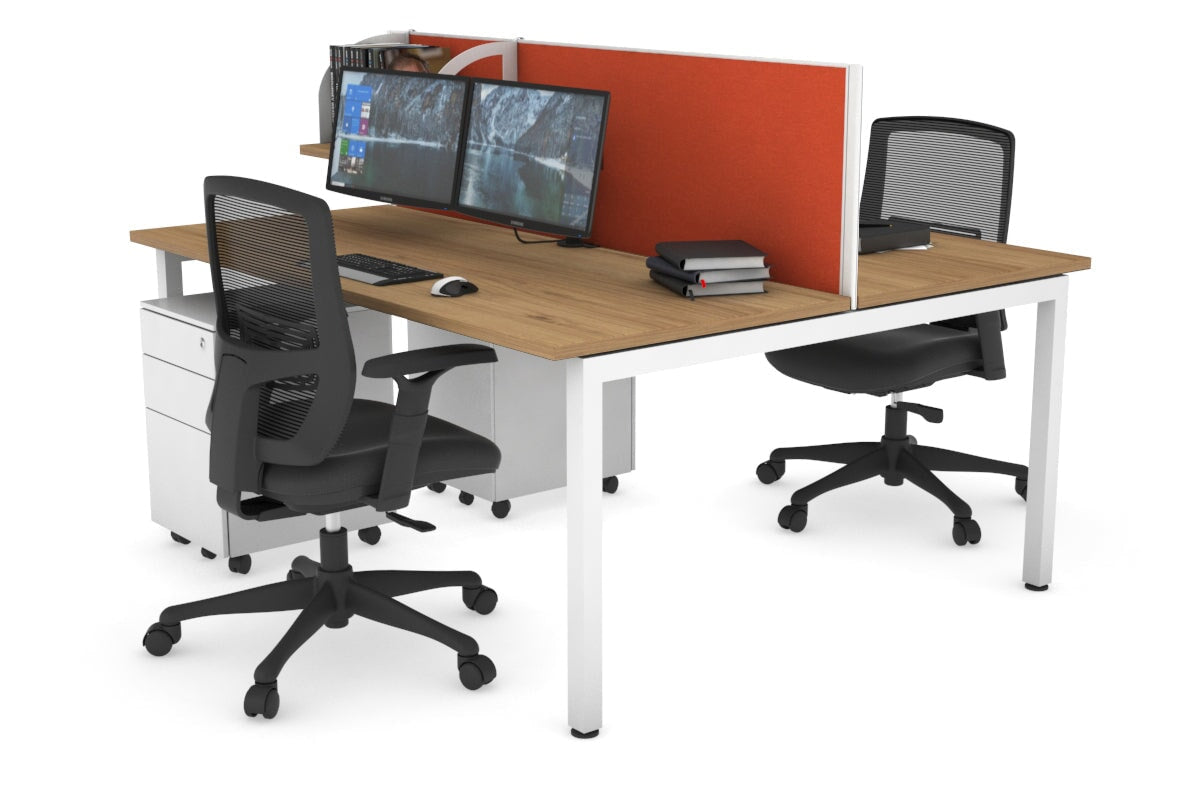 Quadro Square Legs 2 Person Office Workstation [1400L x 700W]-white leg salvage oak orange squash (500H x 1400W)