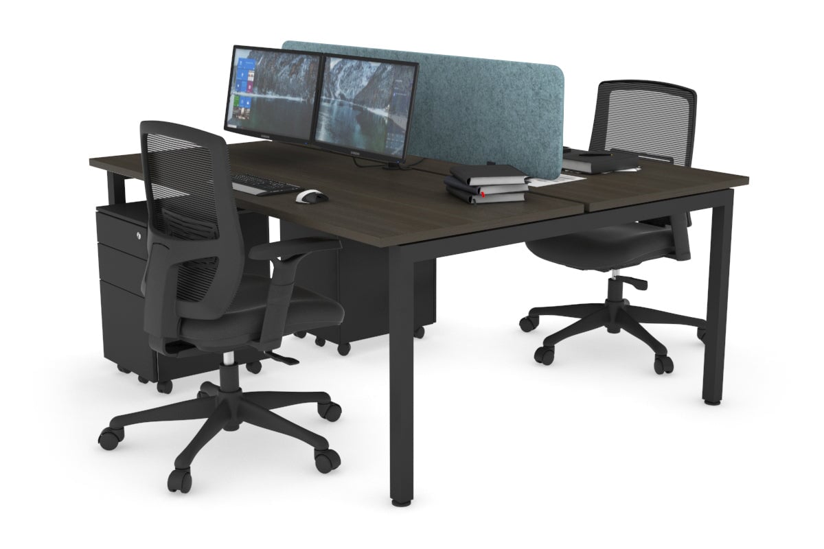 Quadro Square Legs 2 Person Office Workstation [1400L x 700W]-black leg dark oak blue echo panel (400H x 1200W)