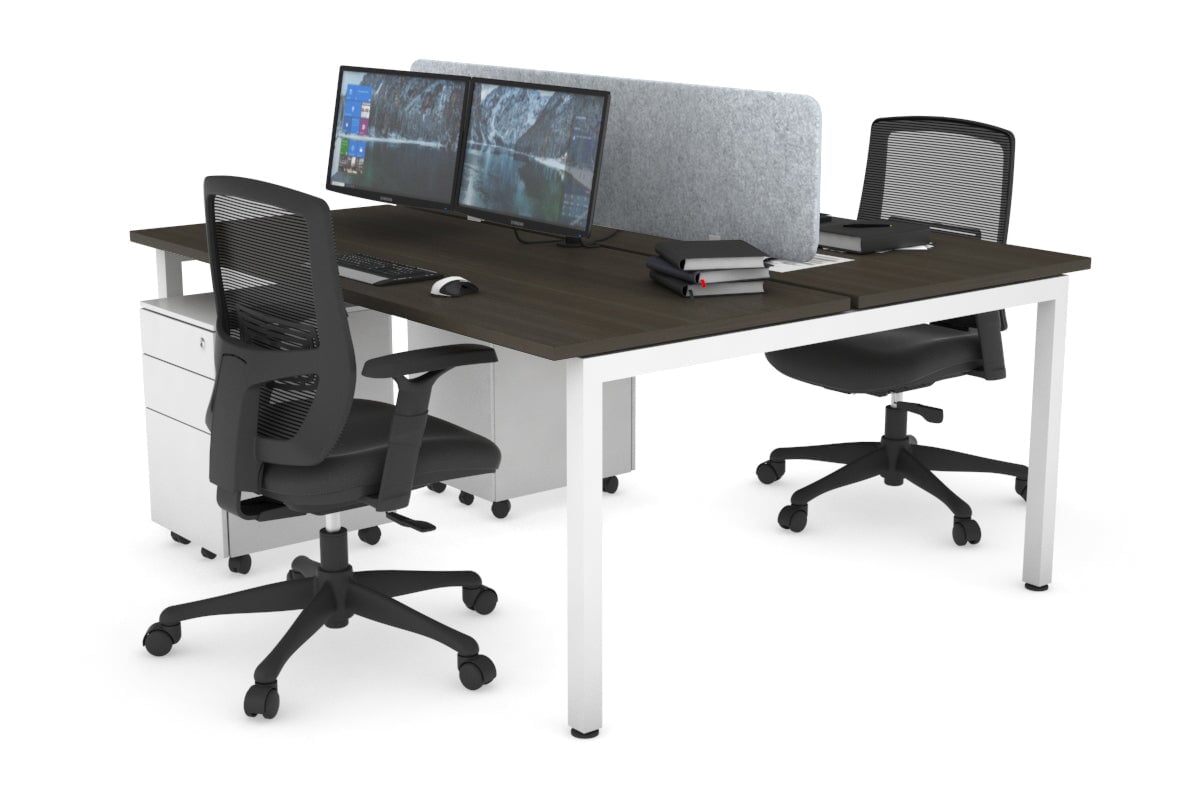 Quadro Square Legs 2 Person Office Workstation [1400L x 700W]-white leg dark oak light grey echo panel (400H x 1200W)