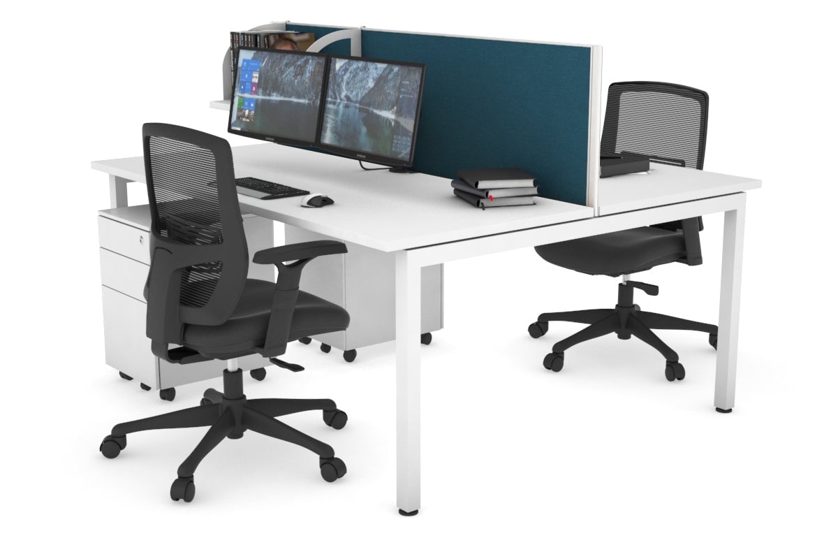 Quadro Square Legs 2 Person Office Workstation [1400L x 700W]-white leg white deep blue (500H x 1400W)
