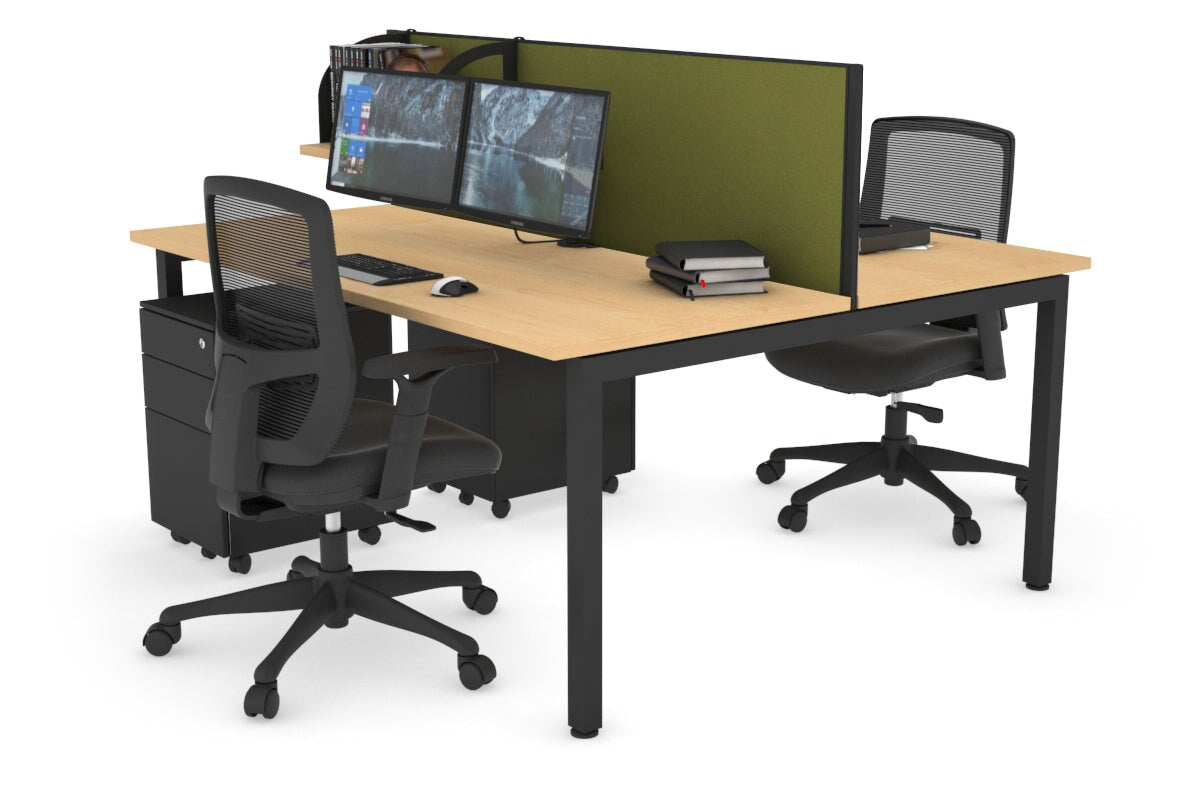 Quadro Square Legs 2 Person Office Workstation [1400L x 700W]-black leg maple green moss (500H x 1400W)