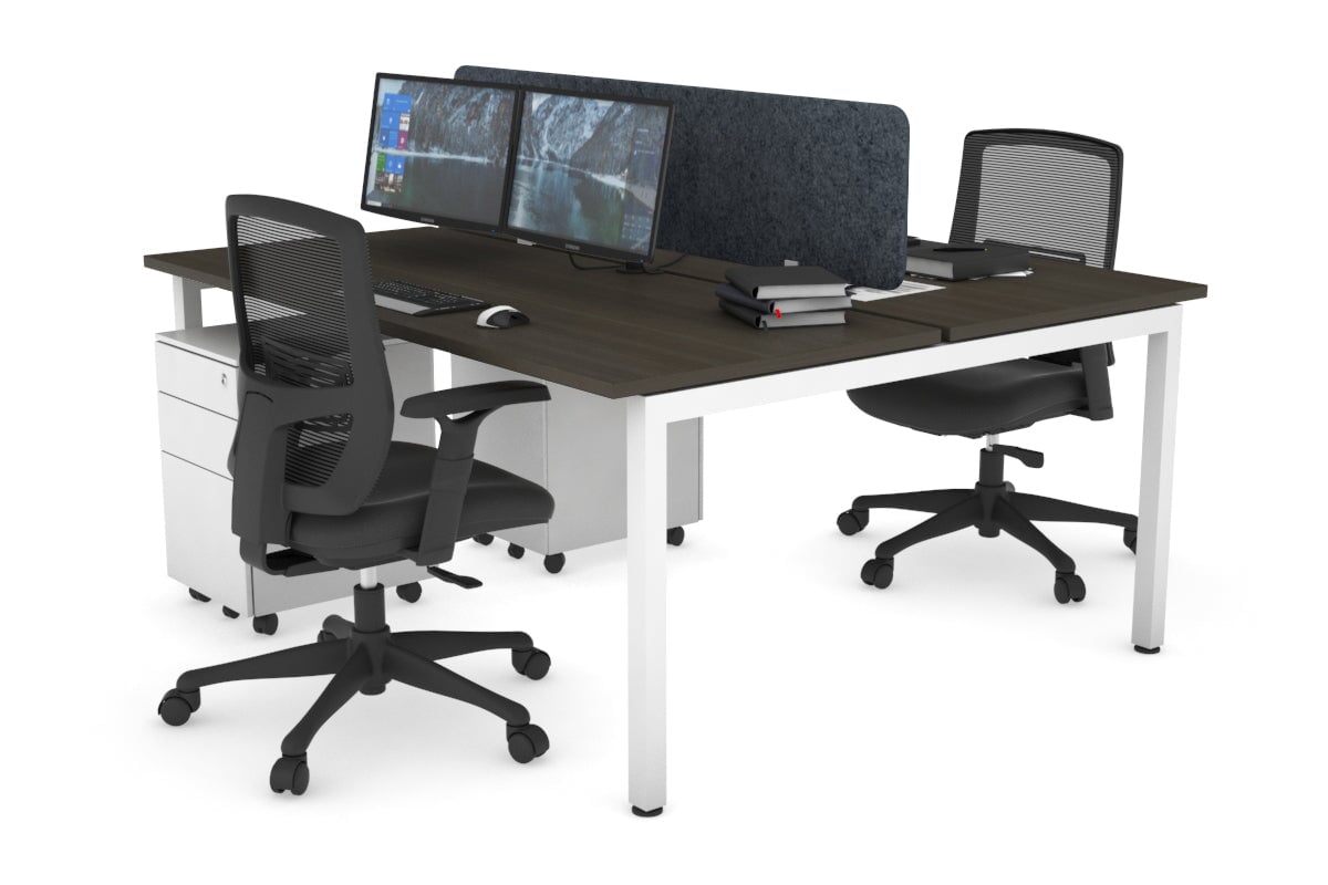 Quadro Square Legs 2 Person Office Workstation [1400L x 700W]-white leg dark oak dark grey echo panel (400H x 1200W)