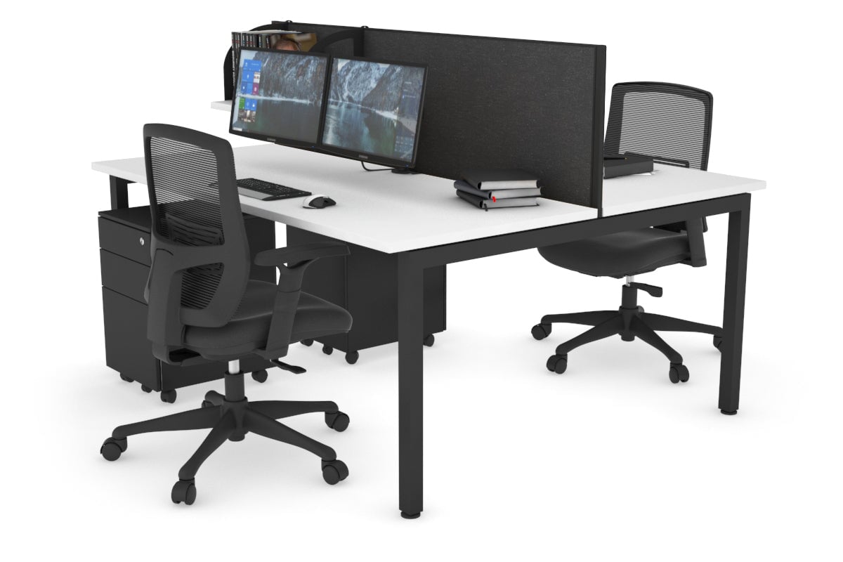 Quadro Square Legs 2 Person Office Workstation [1400L x 700W]-black leg white moody charcoal (500H x 1400W)