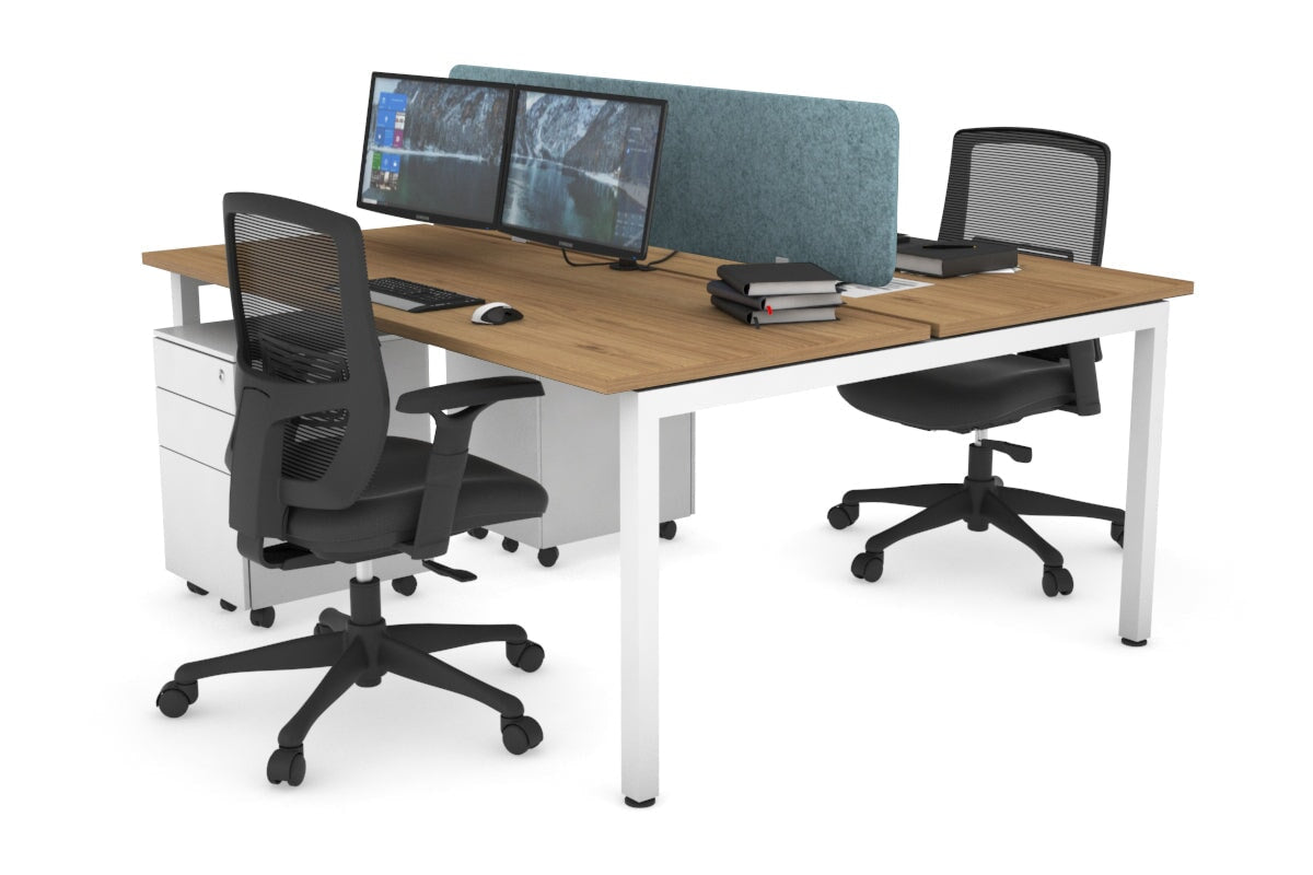 Quadro Square Legs 2 Person Office Workstation [1400L x 700W]-white leg salvage oak blue echo panel (400H x 1200W)